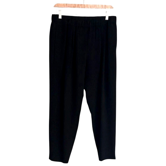 Nili Lotan M Slouchy Crepe Elastic Waist Dress Pants Acetate Pull On Crop Black - Picture 3 of 15